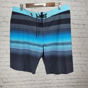Hurley Blue Striped Lightweight Stretch Board Short Swim Trunks Size 36